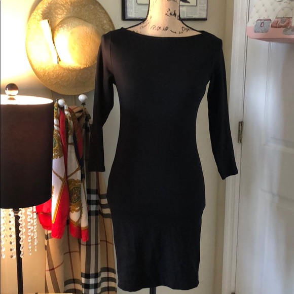 H&M BASIC BOAT NECK BLACK BODYCON DRESS SZ XS - Picture 2 of 5